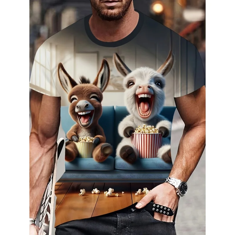 3D Print Sheep Donkey Cow Pig T Shirt For Men Funny Animal Graphic T-Shirts Fashion Casual Women Oversized Round Neck Tops Tees