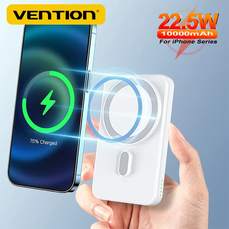 

Vention 10000mAh Magnetic Power Bank 22.5W Wireless Powerbanks Magsafe Auxiliaryl Battery Fast Charging for iphone 12-15 Series