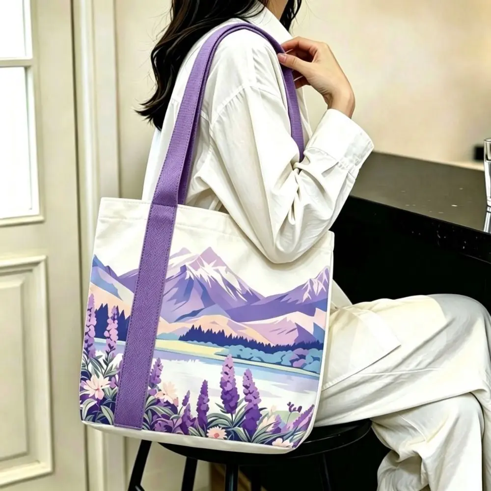 Gifts Lavender Canvas Bag Reusable Lightweight Tote Bag Large Capacity Versatile Lunch Bag Daily Outfits