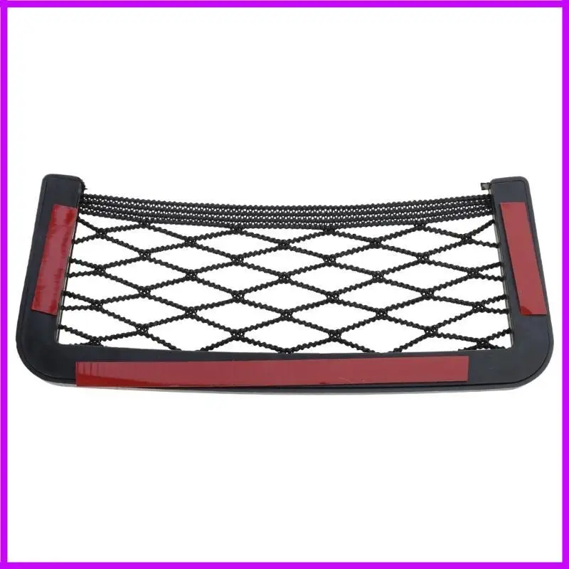 R9CC Black Net Car String Adhesive Frame Mesh Netting Chart Pocket Bus Hall Backrest Rear Cargo Net Framed Stretch Mesh