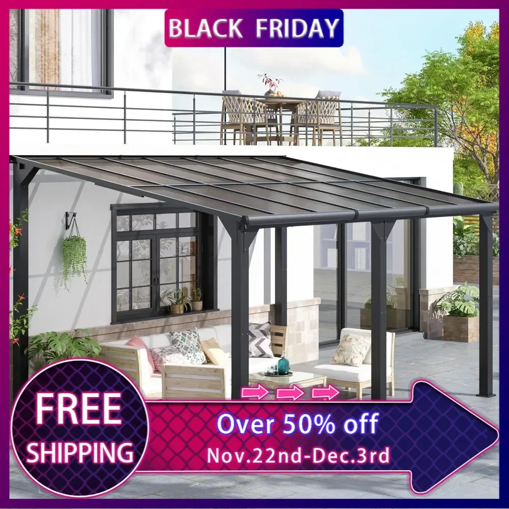 10x14 FT Gazebo,Gazebos on Clearance with Updated Frame Structure and Roof, Hard Top Lean to Gazebo Pergola,Wall Mounted Awnings