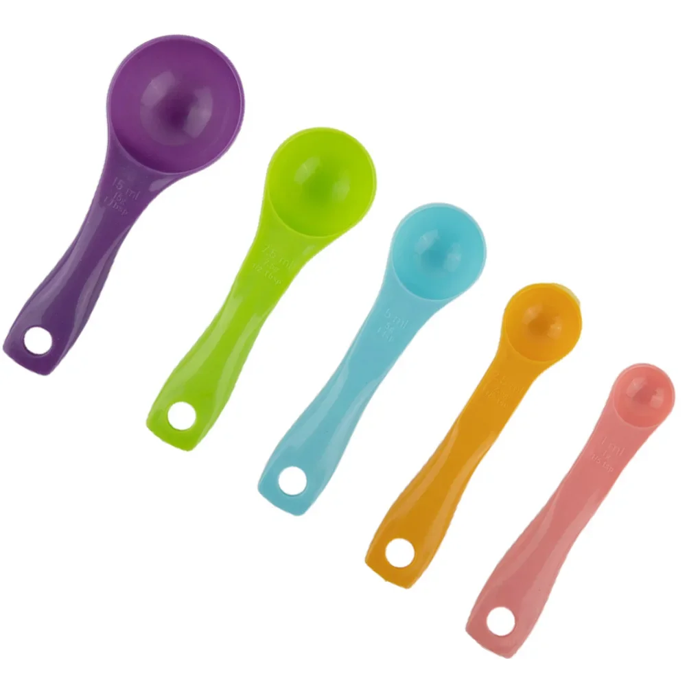 5 Piece Measuring Spoon Set Baking Tools Colorful Plastic Measure Cups Spoon With Scale Measuring Kitchen Gadgets Spice Spoons