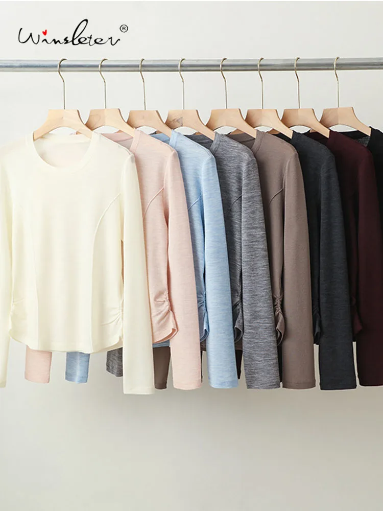 

Winsleter-100%Sheep Wool Elegant Sweater, Women Long Sleeve O Neck Solid, Basic Casual Thin Sweater, 2025 Autumn New T58304CC