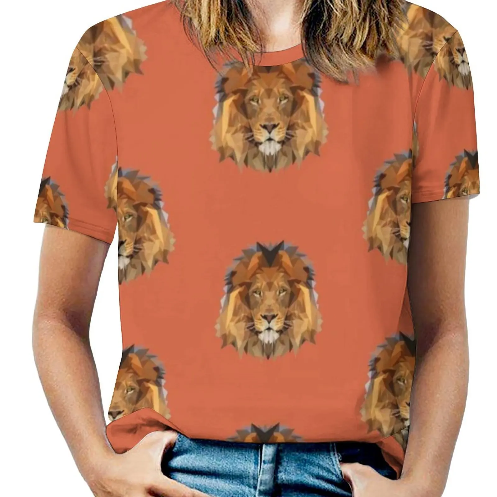 

Lion Fashion Print Women Ladies Girls T-Shirt Harajuku Round Neck Short Sleeve Tops & Tees Lion Animal Wild Low Poly Edwardmhz