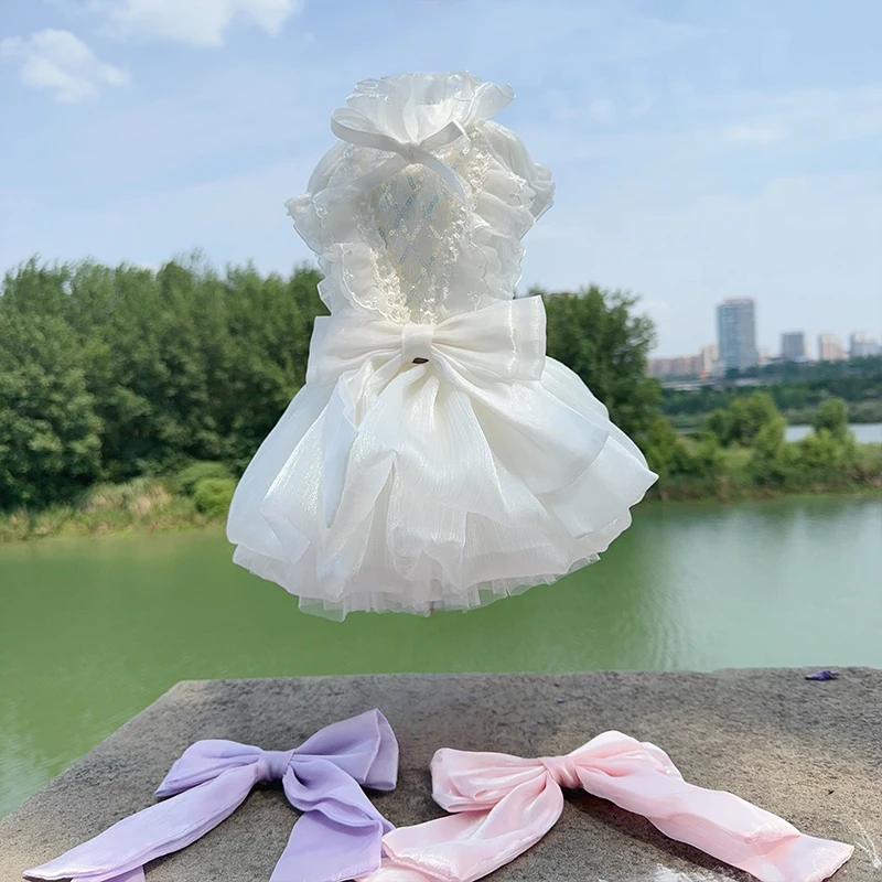 

Small Medium Dog Wedding Dress 2025 White Lace Tulle Skirt | Puppy Princess Gown Photo Shoot | Pet Fashion Clothing Party Appare