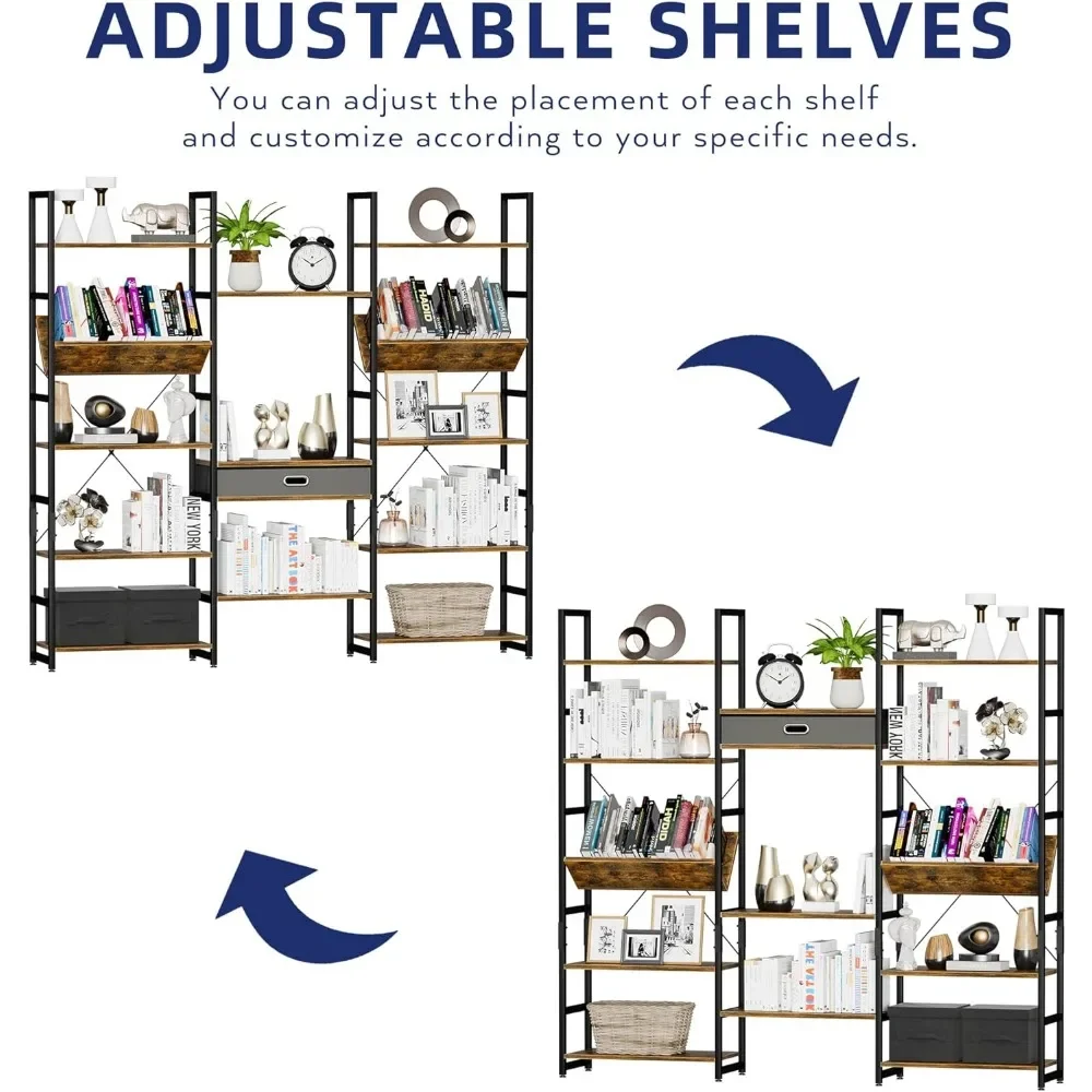 Book Shelves Adjustable Rustic Industrial Style Book Shelves Storage Locker Triple Wide 5 Tier Bookshelf Bookcase Free Shipping