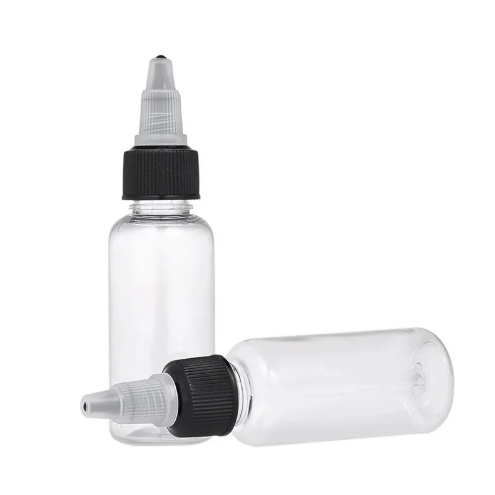 50 Stück 100ml Plastik-Quetschflaschen aus PET für Saft und Flüssigkeiten mit Tropfenzähler und Drehverschluss, Behälter für Tattoo-Pigmenttinte – Detail 3