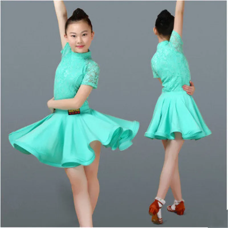 New Girls Latin Dance Skirt Ballroom Salsa Tango Skirts Kid Child Lace Latin Dance Split Dress With Leotard And Skirt