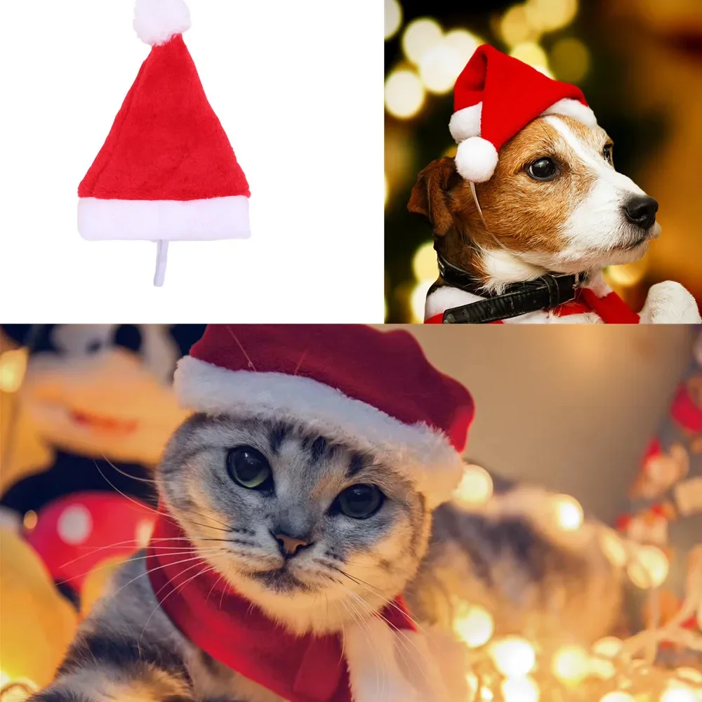 

Christmas Pet Hat Christmas Cat Dog Ornament Santa Claus Hat Plush Mini Cap Party Home Christmas Decoration New Year Caps