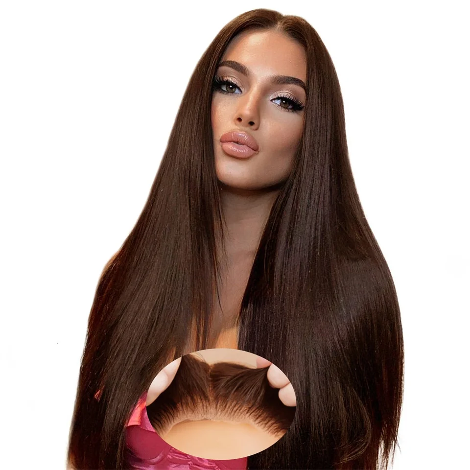 

5x5 Pre Cut Lace Wear And Go Brown Straight Glueless Wig Human Hair Preplucked 30inch Brown Straight Human Hair Wig Easy To Wear