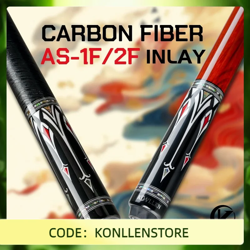 

KONLLEN Billiard Cue AS Pool Cue 1/2 Stick Black Technology Carbon Fiber Shaft 3/8*8 Pin Abalone Handmade Inlay Professional