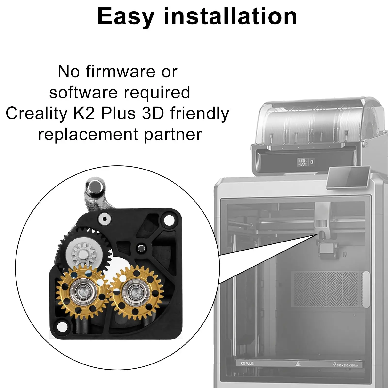 Creality アップグレード K2 Plus エクストルーダー ギア、ナノコーティングを施した炭化鋼、K2 Plus 3D プリンター用オールメタル エクストルーダー ギア キット