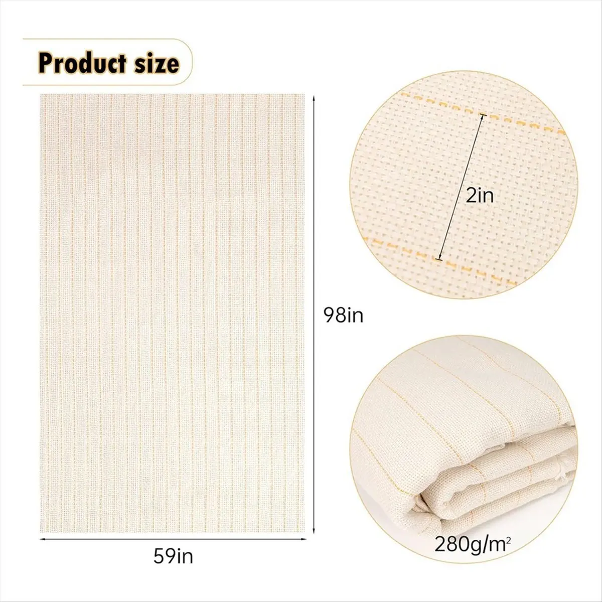 kuaishan 98 Inch X 59 Inch Tufting Cloth with Marked Lines,Monk Cloth Fabric for Punch Needle,Large Overlocking Tufting Cloth