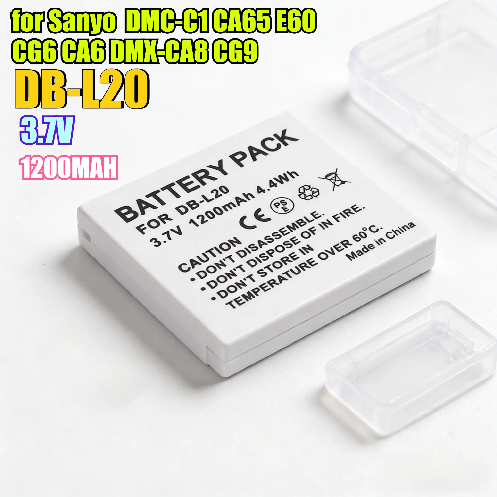 

1200mAh DB-L20 Replacement Battery for Sanyo Digital Camera Li-ion Power Pack Compatible with DMC-C1/CA65/E60 CG6/CA6 DMX-CA8