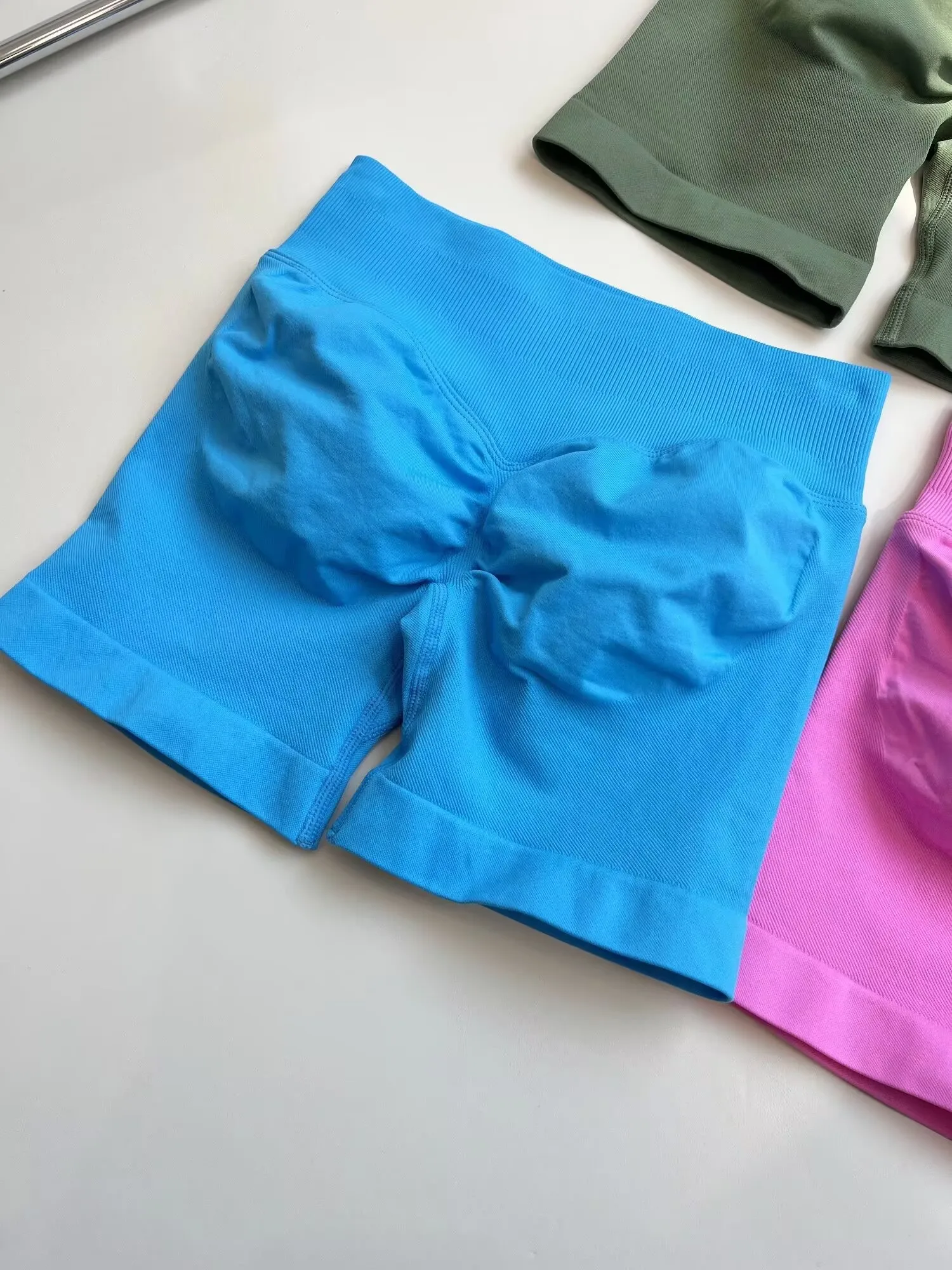 Seamless Booty Yoga Shorts for Women, Quick Drying Solid Fitness Workout Tights with Scrunch Design image 6