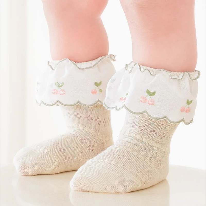 

Lace Ruffle Princess Socks Flower Baby Summer Mesh Calf Sock Anti-Mosquito Thin Breathable Kids Short Sock 0-3Year Girl Footwear