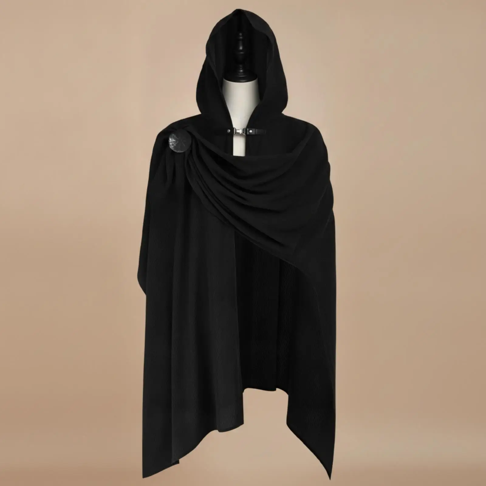 Unisex Corduroy Hooded Cape Medieval Cloak with Brooch for Cosplay Costume Accessories Halloween