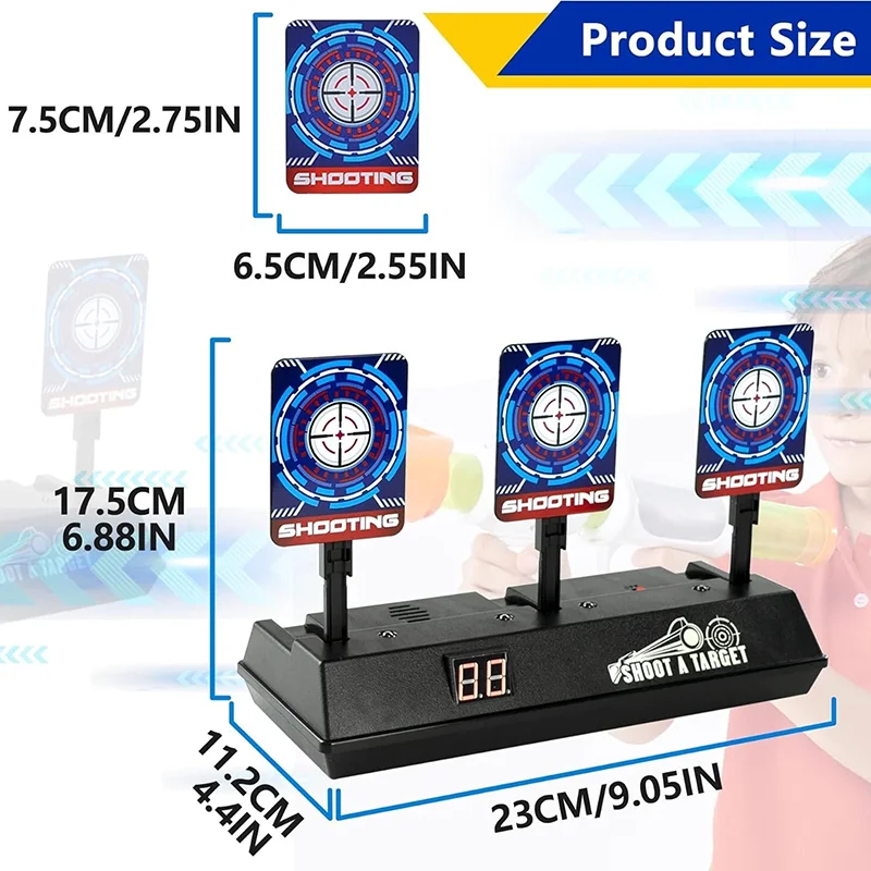 Alvo de tiro eletrônico pontuação alvos digitais de reinicialização automática compatíveis com armas Nerf brinquedos