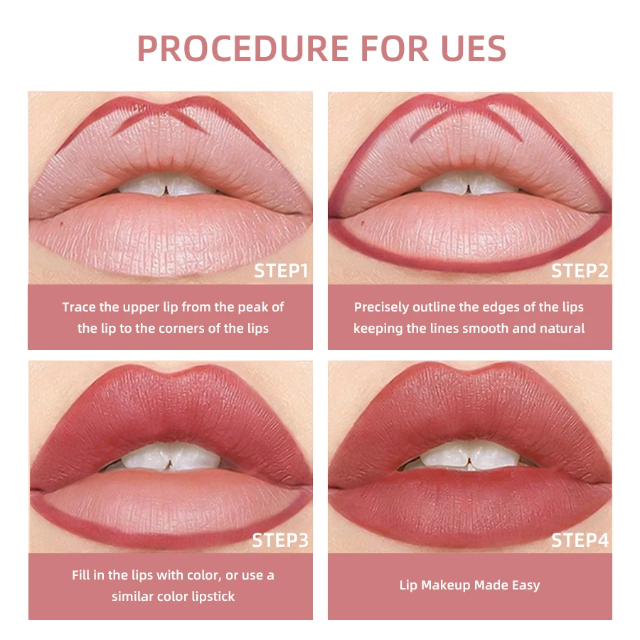 12 Colors Waterproof Matte Lip Liner Contours Lips Shades Lipstick Non-sticky Cup  Sexy Red Lip Tint Lip Pencil Korean Makeup