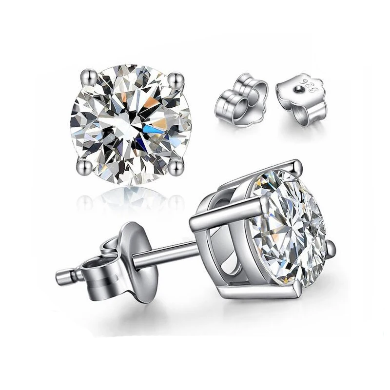 2 Carat 8.0mm D Color Moissanite Stud Earrings For Women Top Quality 100% 925 Sterling Silver Sparkling Wedding Jewelry