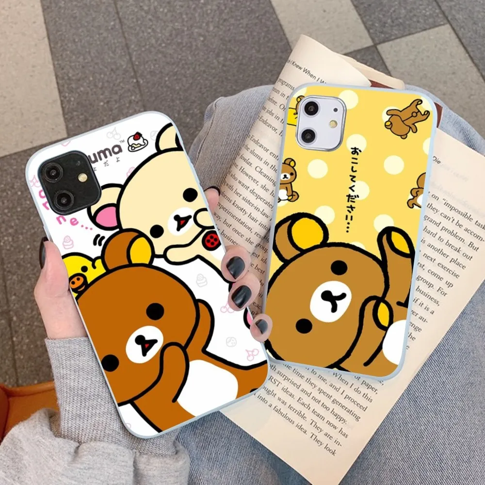 Cute R-Rilakkuma Phone Case For IPhone 14 11 12 13 Mini Pro Xs Max 8 7 6 6S Plus X XR Solid Candy Color Case