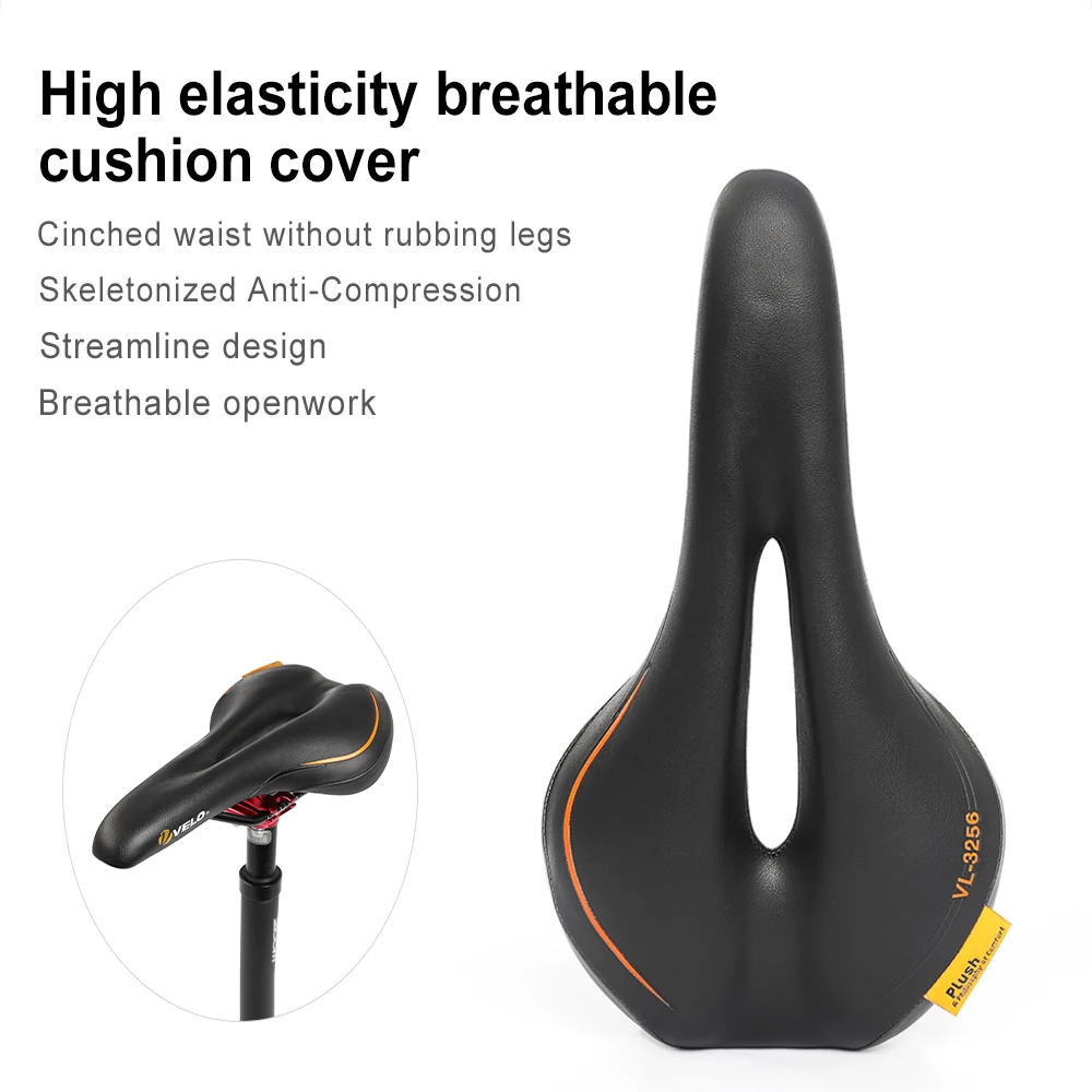 VELO VL-3256 Bicycle Saddle Hollow Breathable Black Bike Seat Cushion MTB Road Bike PU Leather Saddle Cycling Parts