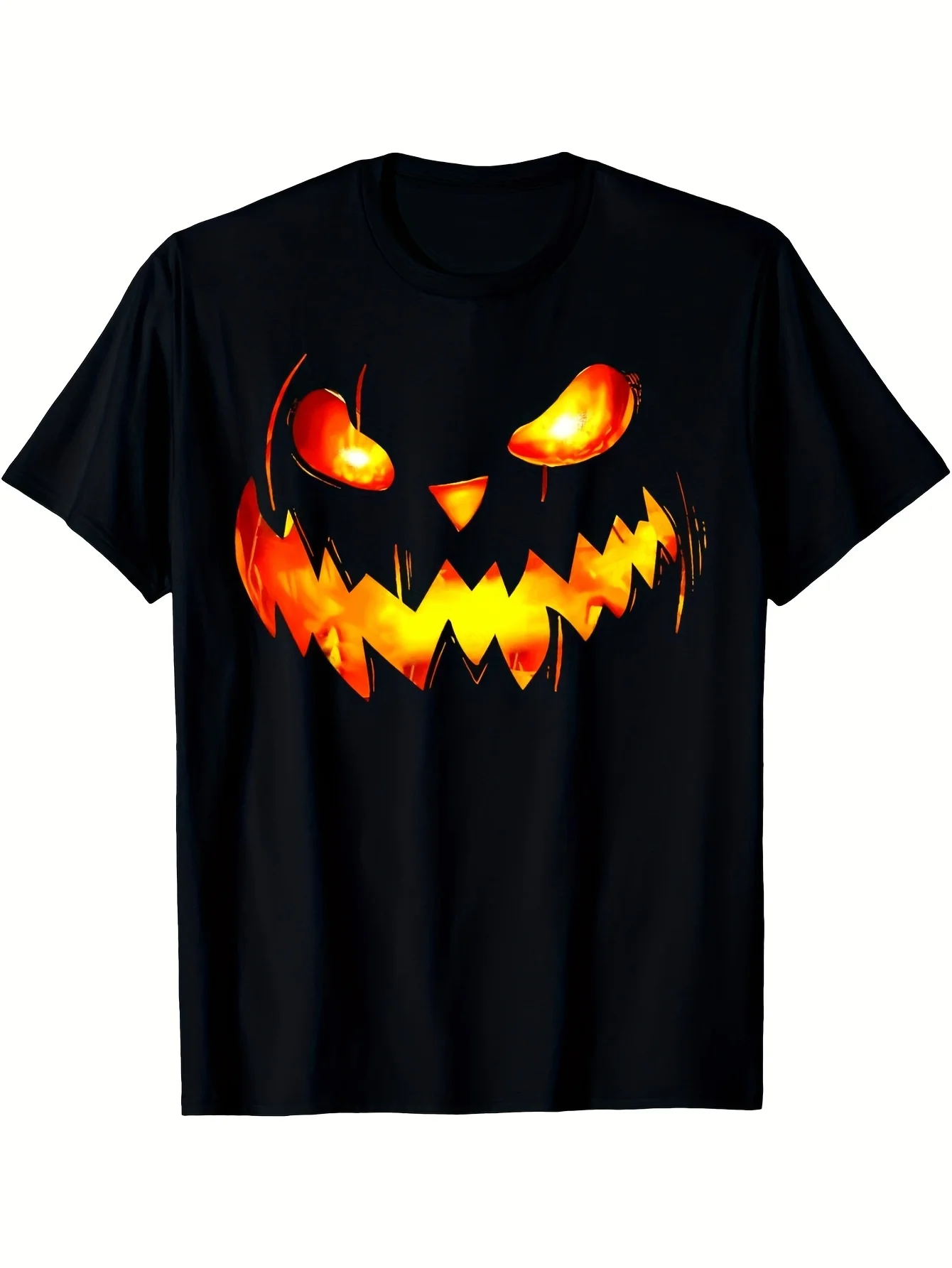 Men'S Spooky Jack-O'-Lantern T-Shirt Glowing Eyes Dripping Blood Effects Black Pumpkin Face Design Loose Fit Short Sleeve Shirt