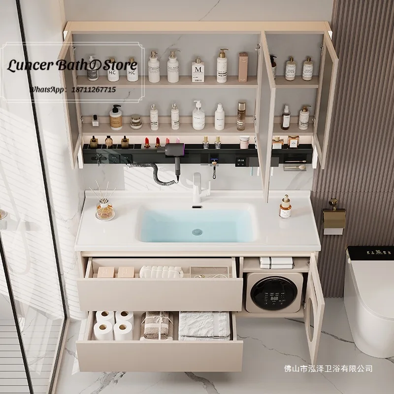 Bathroom cabinet with small washing machine, integrated washing and drying, hand washing and face washing,
