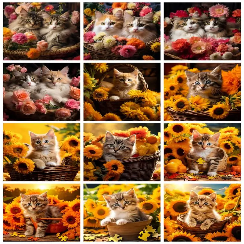 

RUOPOTY 5D DIY Diamond Painting Sunflower Cat Diamond Mosaic Embroidery Rhinestones Art Home Decor