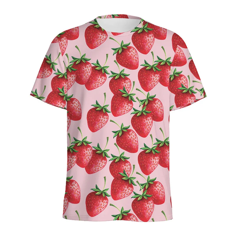 Fashion Kiwi Strawberry Graphic T-shirt Men Cartoon 3D Printed Fruits T Shirts Women Round Neck Tees Tops Loose Short Sleeves