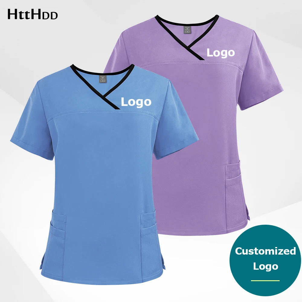Customized Logo Nurse Uniform Set Medical Beauty SPA Uniform Dental Scrub Nursing Healthcare Scrubs Set Top+pants Suit Wholesale