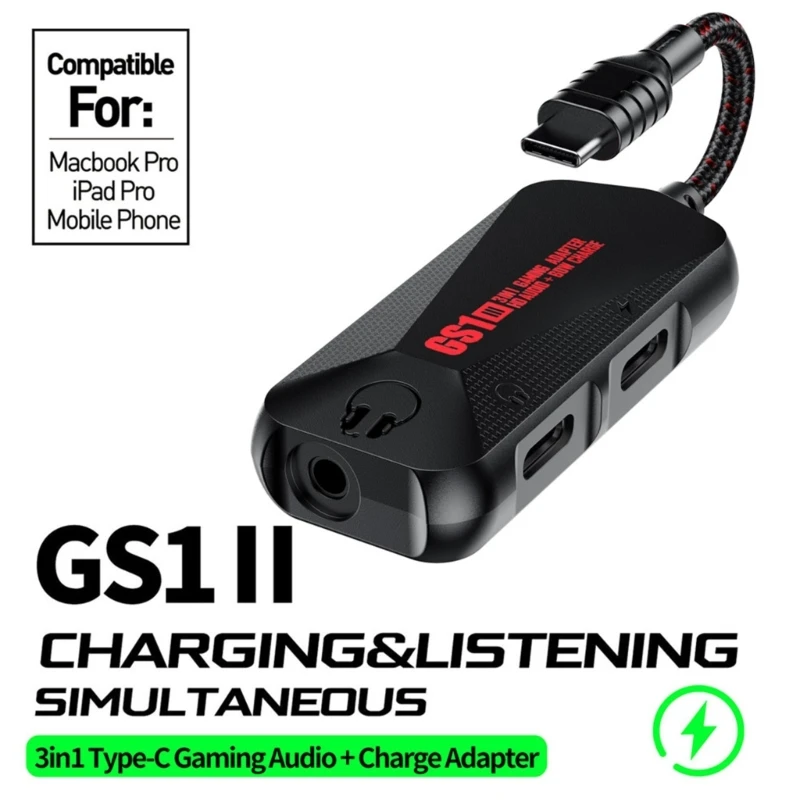 GS1 Chicken Game Phone Sound Card 3 in 1 Game Sound Card with Adapter Type-C to 3.5mm L41E