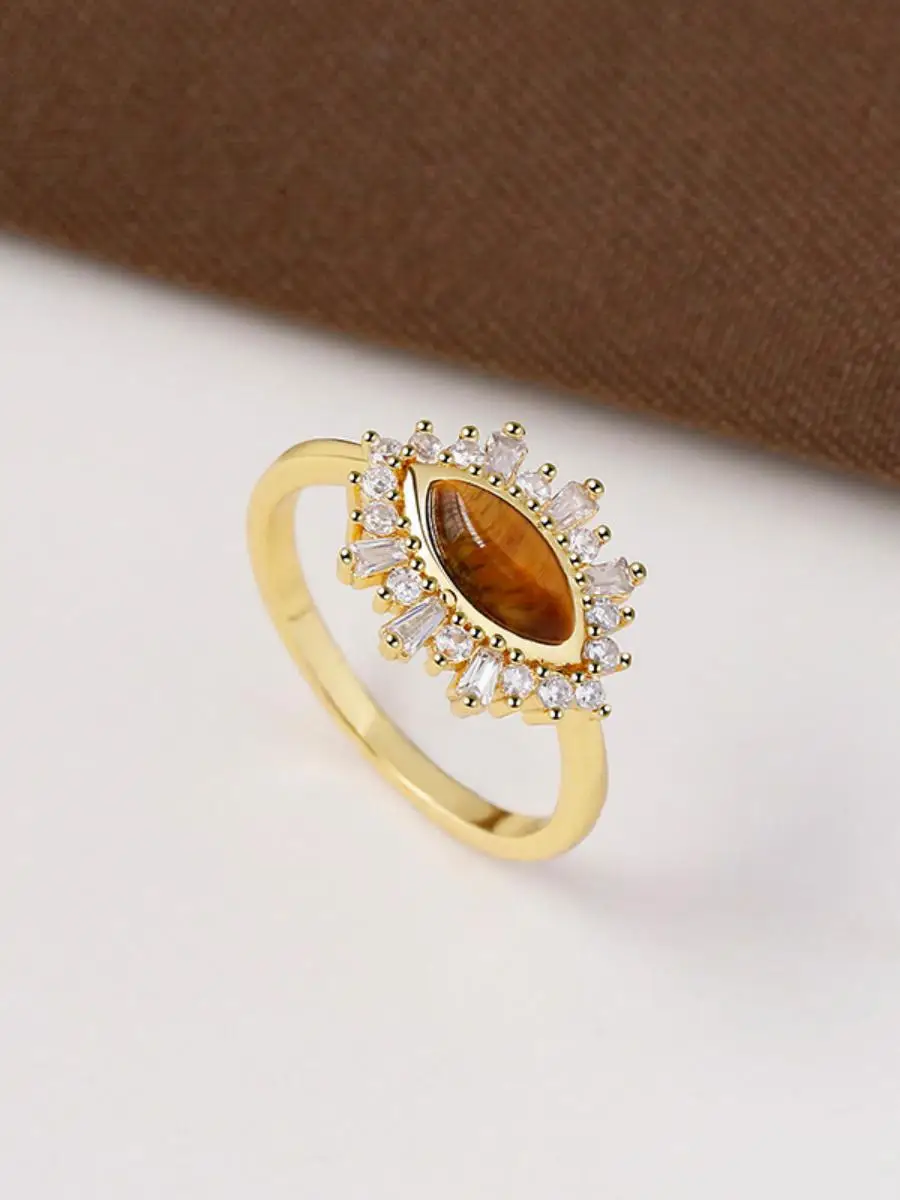 

Retro Faion Tiger Eye Stone Ring for Women Unique Design mat Sle High End Feelings Cold Tone Trendy Jewelry Accory