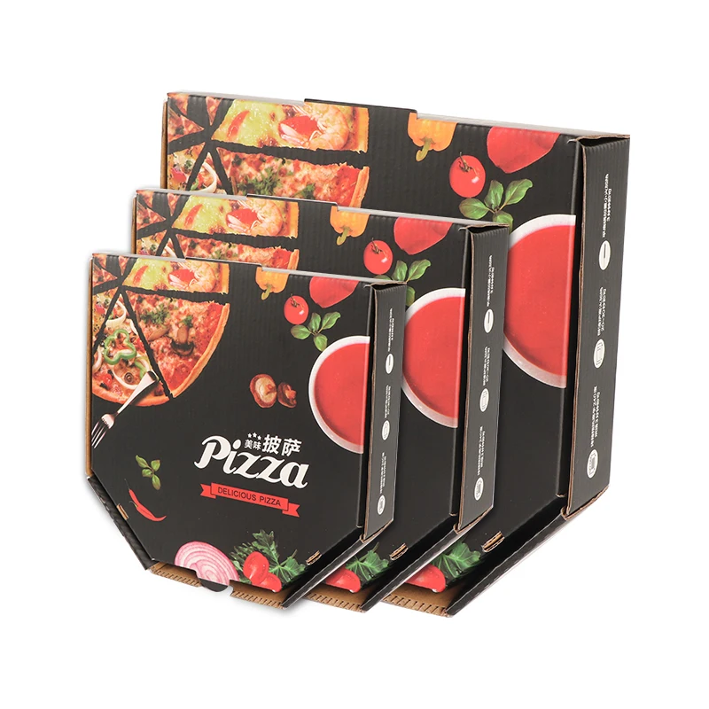 Op Maat Gemaakte Producten Gegolfd Papier Op Maat Bedrukt Zeshoekige Diepte B-Fluit 7 "-16" Inch Pizzadoos Pizza