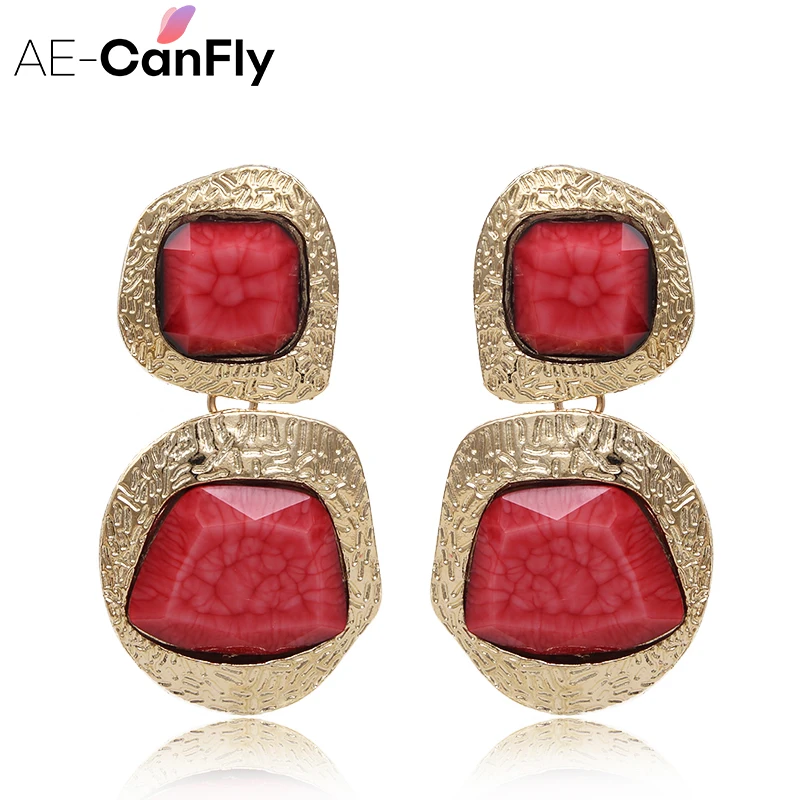 AE-CANFLY Europe and America Exaggerated Artificial Golden Women Vintage Autumn Dangle Statement Earrings Boho