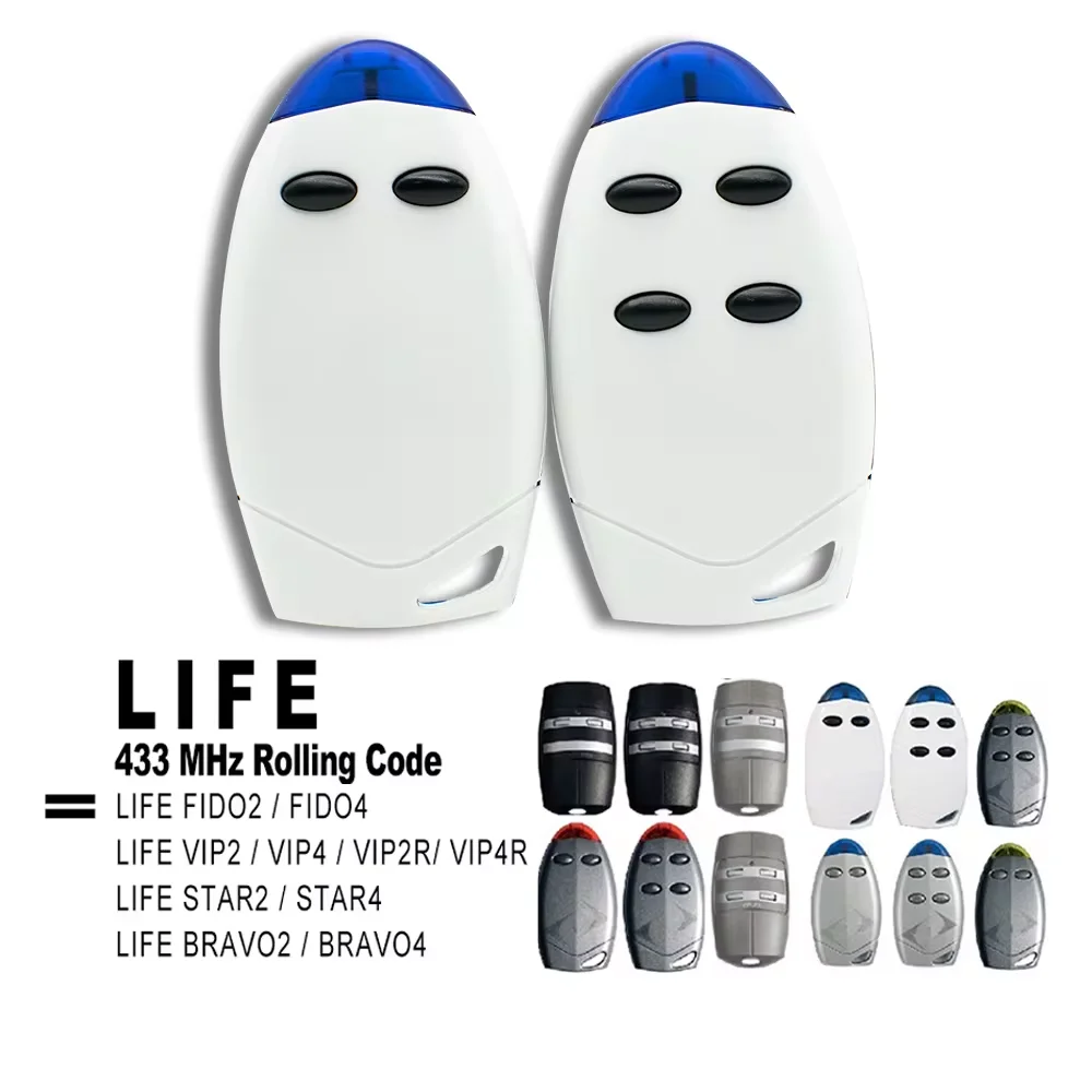 LIFE Remote control For LIFE FIDO2 VIP2 VIP4 STAR2 BRAVO4 Rolling code 433,92MHz garage Door command Handheld transmitter