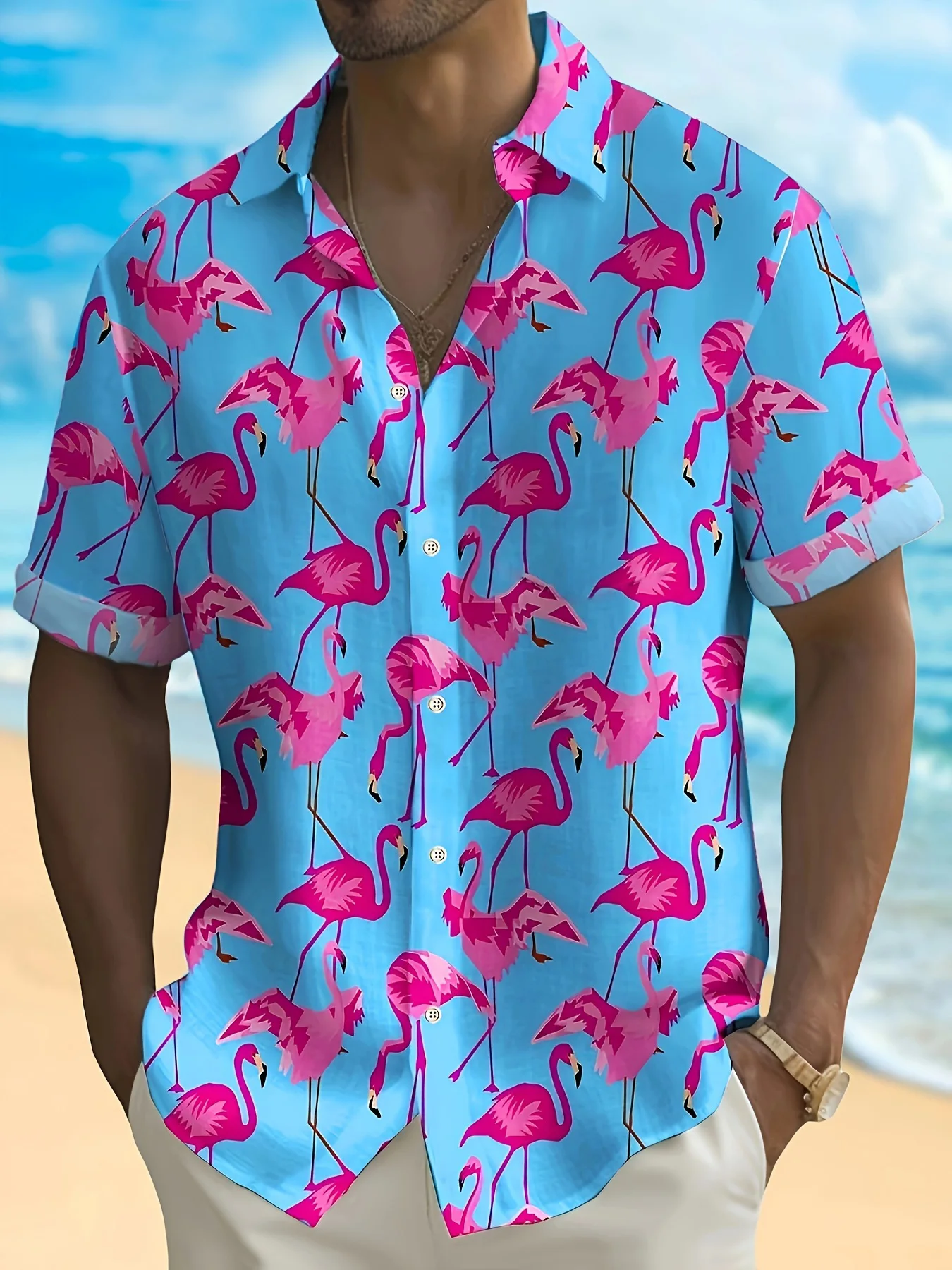 ハワイメンズシャツ サマー リトルイエローダック Tシャツ ビーチプリント 半袖シャツ トップス カジュアル オリジナルデザイン メンズ服