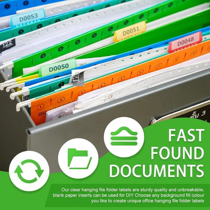 Pestañas de carpeta de archivos colgantes, insertos de plástico, Multicolor, 100 pulgadas, 3,15 unidades