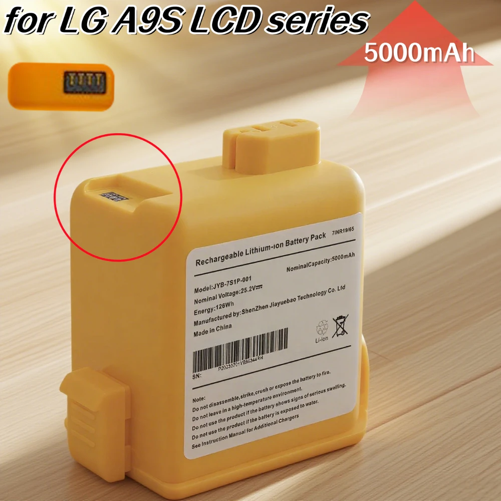

25.2V 5000mAh Replacement Battery for LG A9S LCD Cordless Vacuum Cleaner Compatible with O9884GE/TE/WE Li-ion Battery Pack