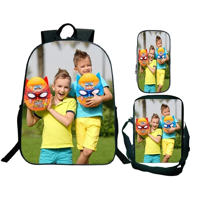 3 pezzi Set Borse da scuola per bambini Zaino con stampa Vlad e Niki Cute Brothers BookBag Ragazzi Ragazze Zaino Borsa da viaggio impermeabile Borsa per bambini