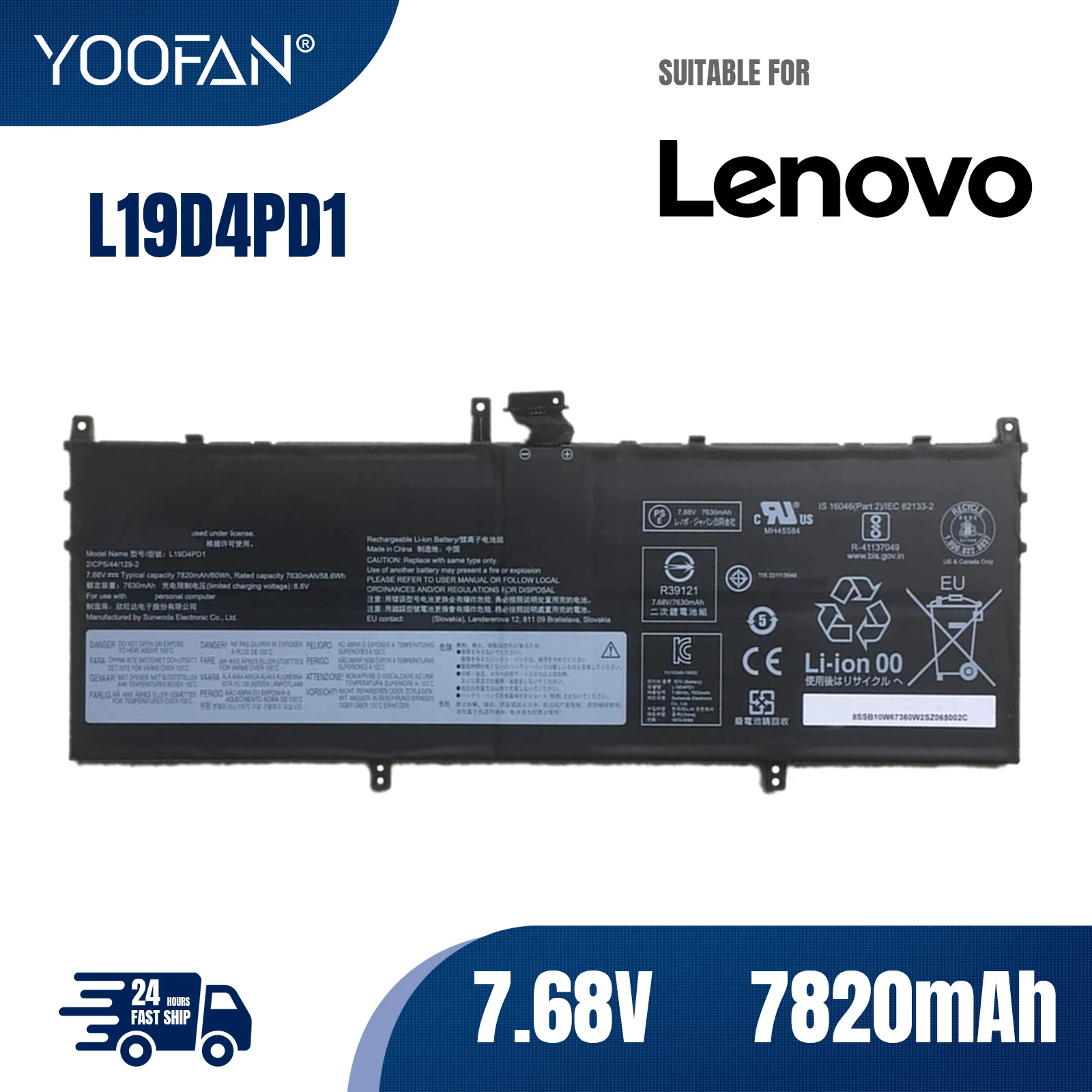 

YOOFAN L19D4PD1 L19C4PD1 60WH Laptop Battery For Lenovo ideapad Yoga 6-13ARE05 6-13ALC6 Yoga C640-13IML LTE Series L19M4PD1