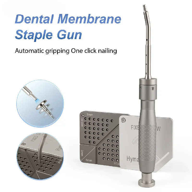 Dental Implant Membrane Tacker Gun Dentistry One-Click Automatic Tacker Kit for Fixing Membrane Includes 60 Titanium Screws Tool