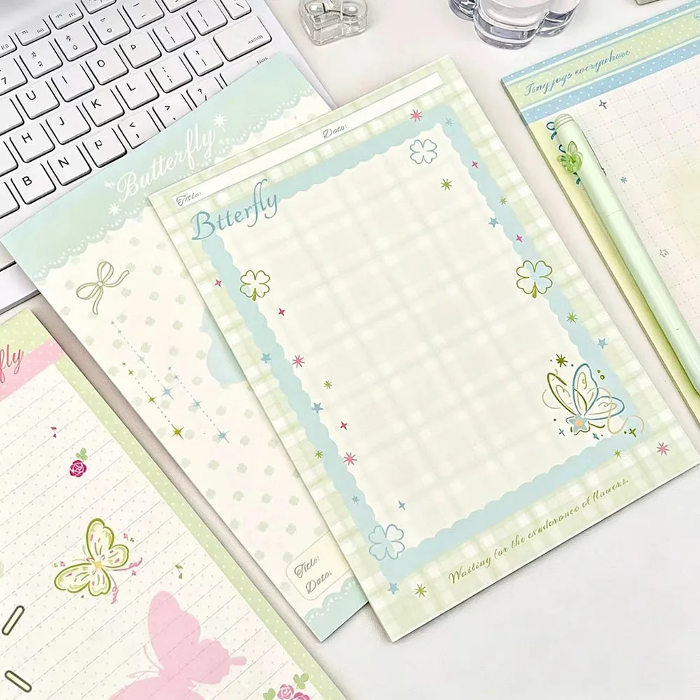 Colorful Butterfly Ins Style A5 Notebook, Pink Green Gradient Butterfly Rose Fragrant Tearable Notebook, Letter Paper