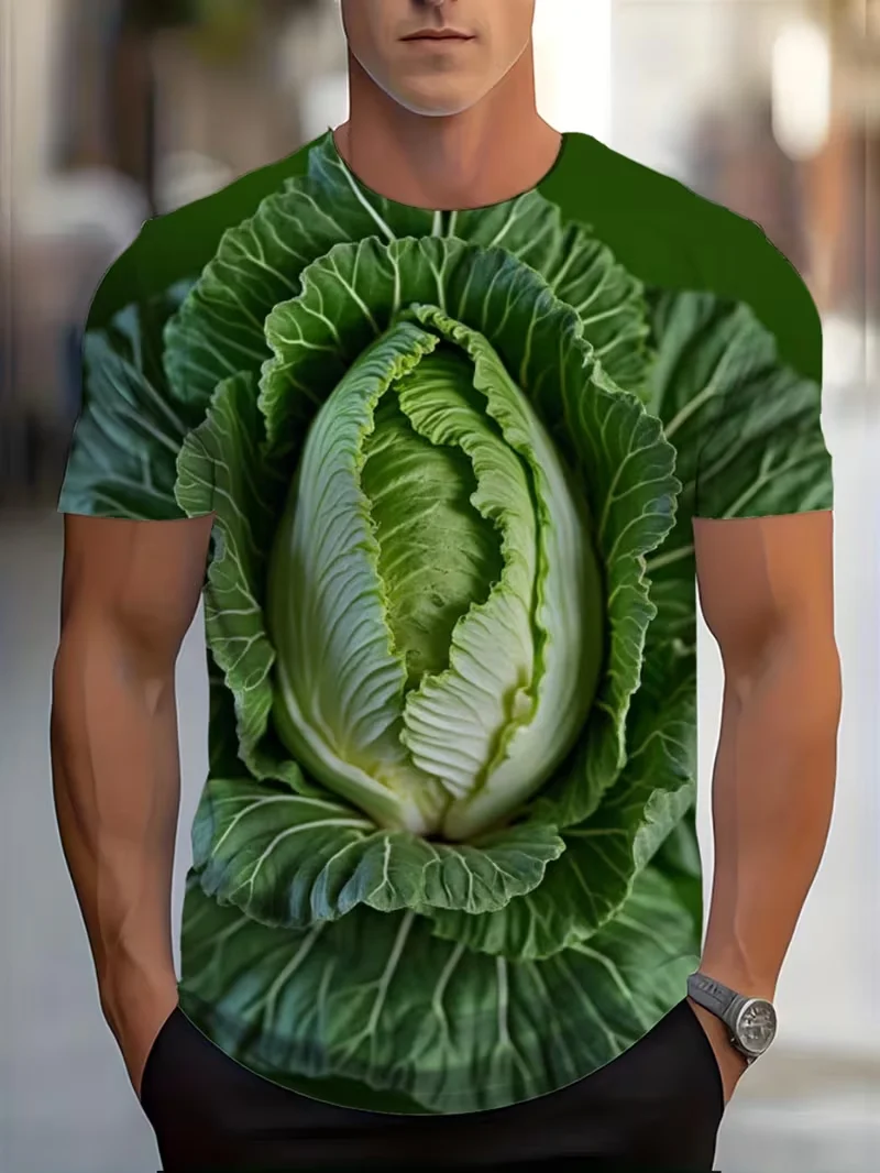 Lustige Kohl- und Salat-T-Shirts mit 3D-Gemüsedruck für Männer und Frauen, Kurzarm-T-Shirt, Harajuku Y2K Tops, Übergroße T-Shirts, Herrenbekleidung – Detail 6