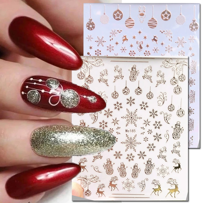 

3d Winter Xmas Rosegold Snowflakes Deers Bells Nail Art Decals Stickers For Nails Art Manicures Tips Decorations