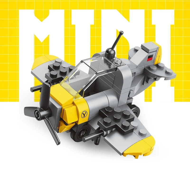 Spring Powered Mini Building Blocks Combat Aircraft Tank Series Desktop Model  Adult Creative Gift Colorful Bags