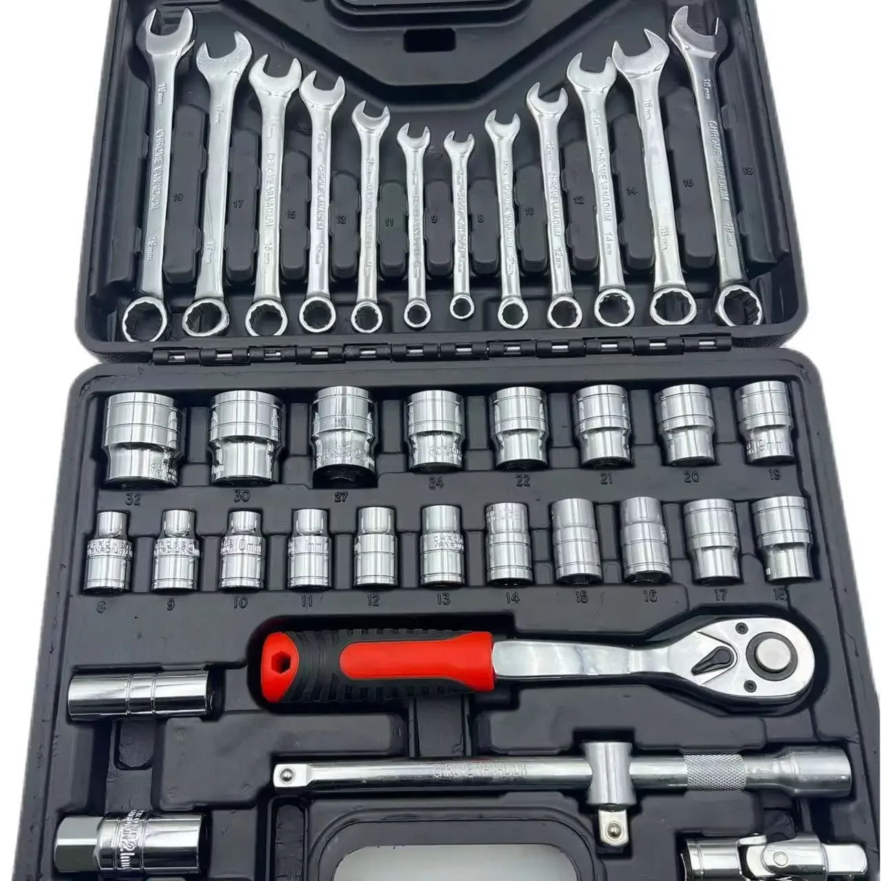 

Коробка для оборудования для дома Mechanics Essential, ремонт автомобиля, 37 шт., набор головок для ручных инструментов 1/2 дюйма Dr.