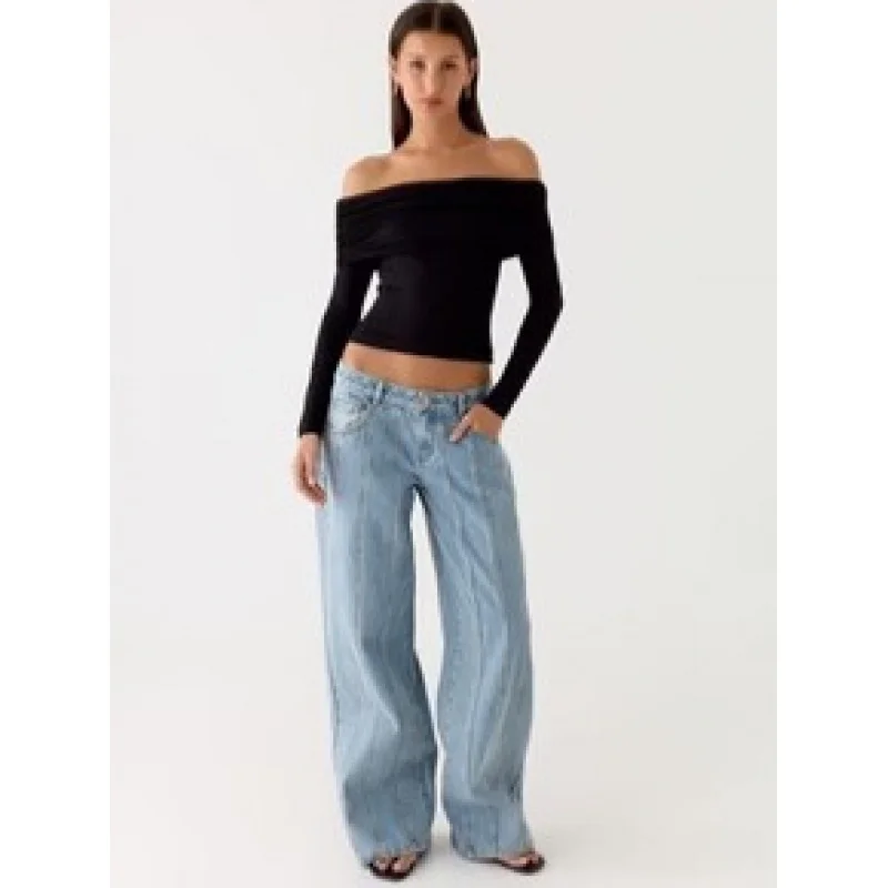 Women's Retro Low-Waist Straight Tube Jeans American Split Structure Loose Wide Legs Versatile Slimming