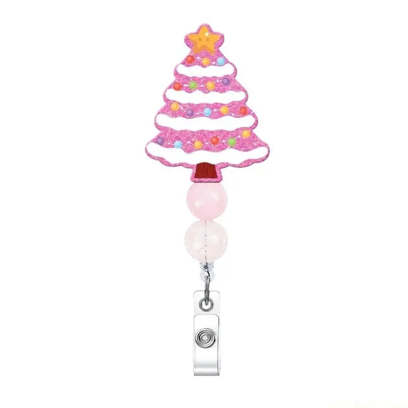 Beaded Christmas Badge Reels with Retractable Cord, 360-Degree Rotating Clip and Strap for Routine Card Access