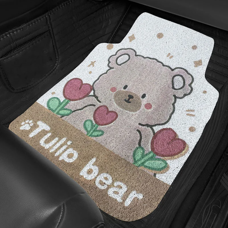 Car Foot Mats Silk Loop Single Piece Cartoon Cute Car Anti-Dirty Easy to Clean Foot Mats Car Interior Mats Universal